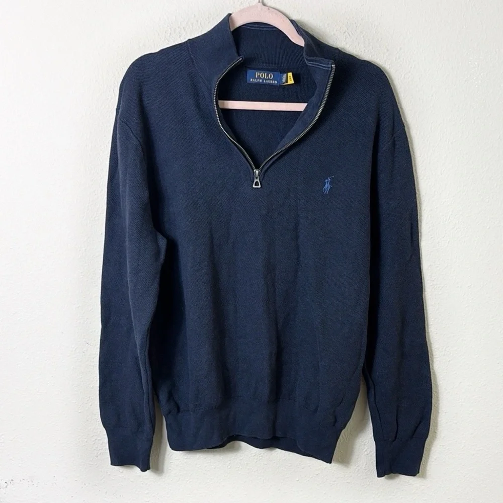 Polo Ralph Lauren Quarter Zip Pullover Sweater in Navy Blue size Large